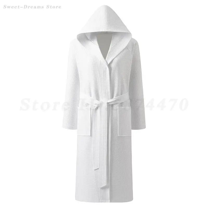 Couple Hooded Waffle Cotton Bathrobe Kimono Lounge Sleepwear Robe Set 4
