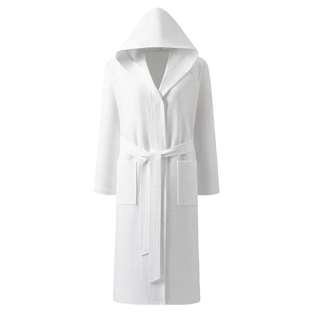 Couple Hooded Waffle Cotton Bathrobe Kimono Lounge Sleepwear Robe Set 7