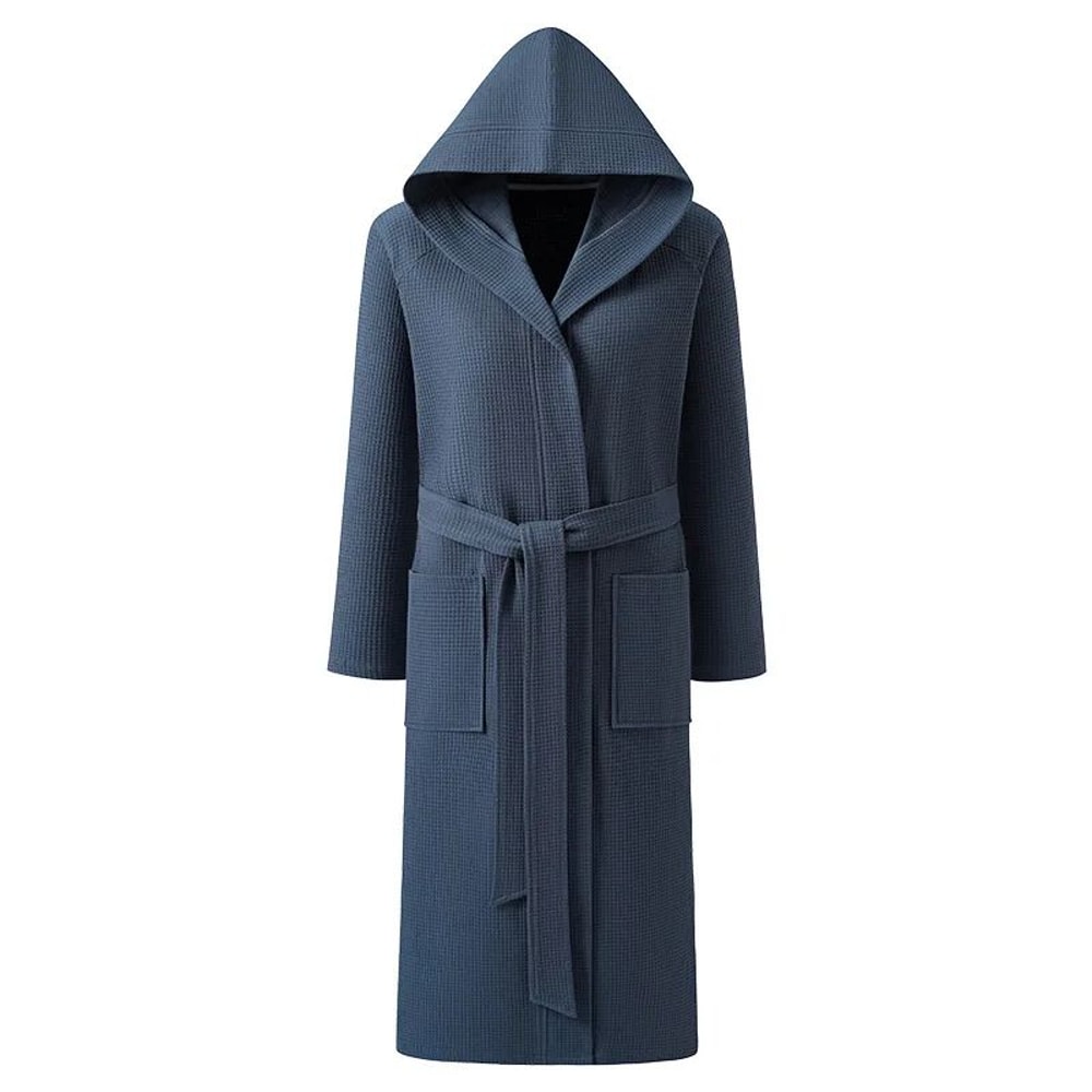 Couple Hooded Waffle Cotton Bathrobe Kimono Lounge Sleepwear Robe Set 8