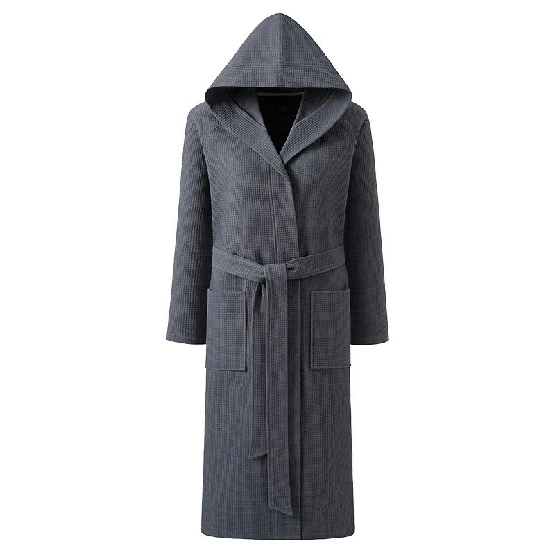 Couple Hooded Waffle Cotton Bathrobe Kimono Lounge Sleepwear Robe Set 9