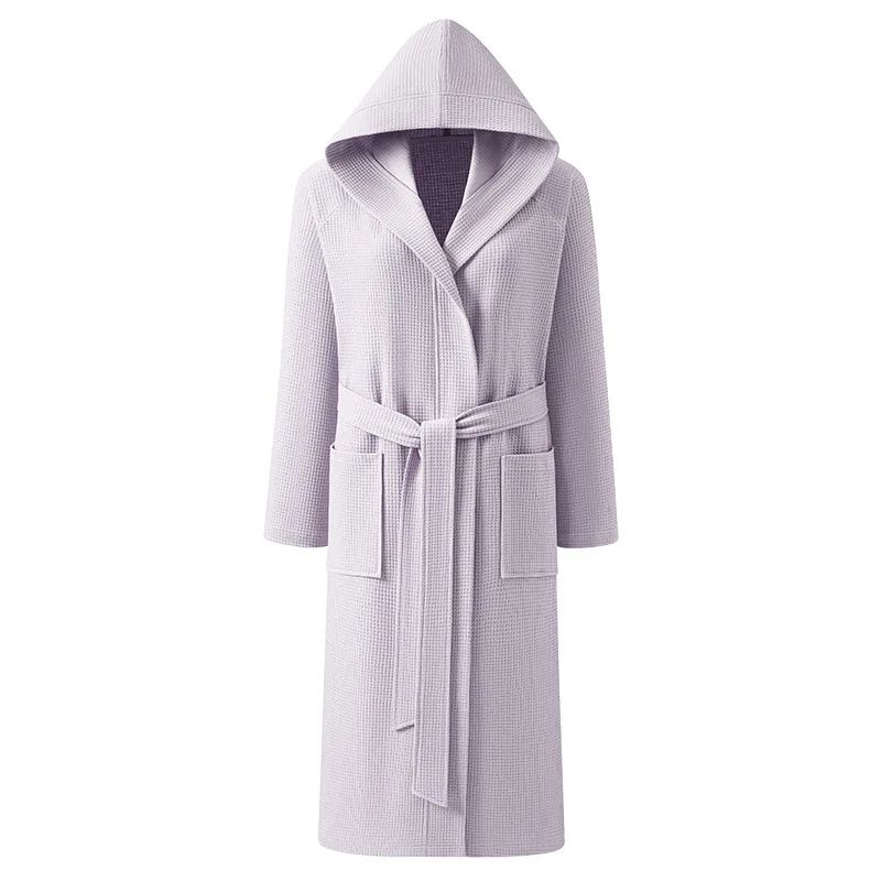 Couple Hooded Waffle Cotton Bathrobe Kimono Lounge Sleepwear Robe Set 11