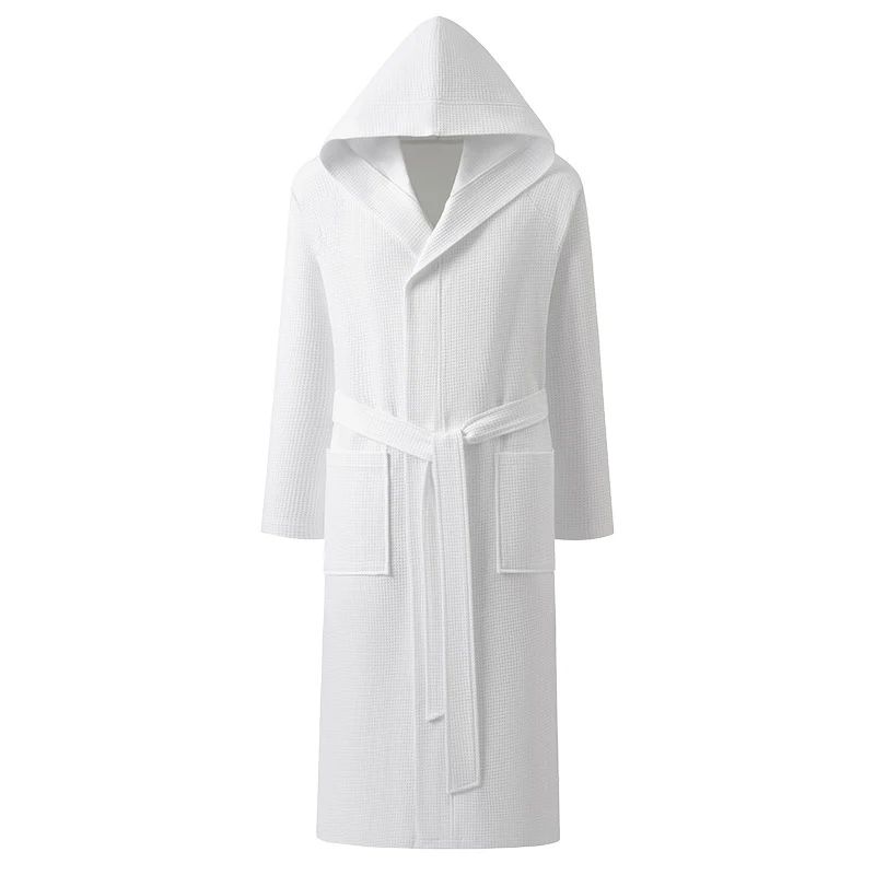 Couple Hooded Waffle Cotton Bathrobe Kimono Lounge Sleepwear Robe Set 12