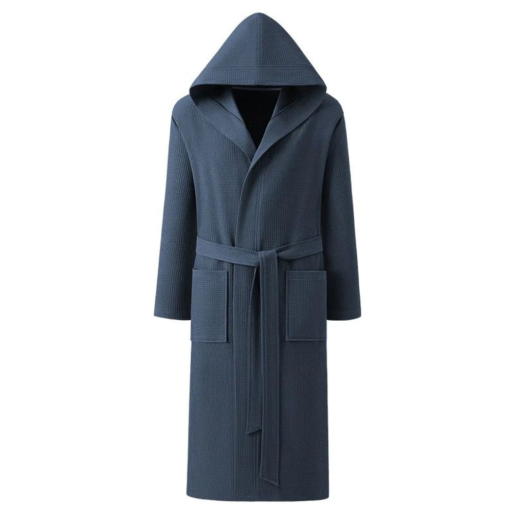 Couple Hooded Waffle Cotton Bathrobe Kimono Lounge Sleepwear Robe Set 13
