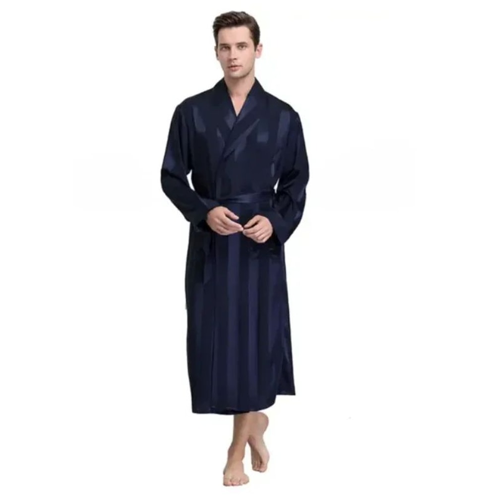 Mens Luxury Satin Silk Kimono Bathrobe Gold Print Shawl Collar Long Lounge Robe Plus Size 11