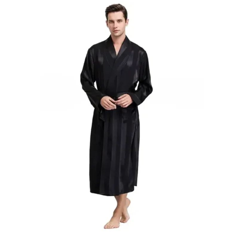 Mens Luxury Satin Silk Kimono Bathrobe Gold Print Shawl Collar Long Lounge Robe Plus Size 12