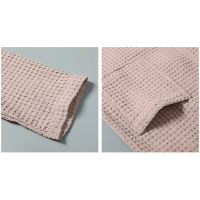 Couple Cotton Terry Waffle Bathrobe Lightweight Long Sleeve Spa Hotel Lounge Robe 4