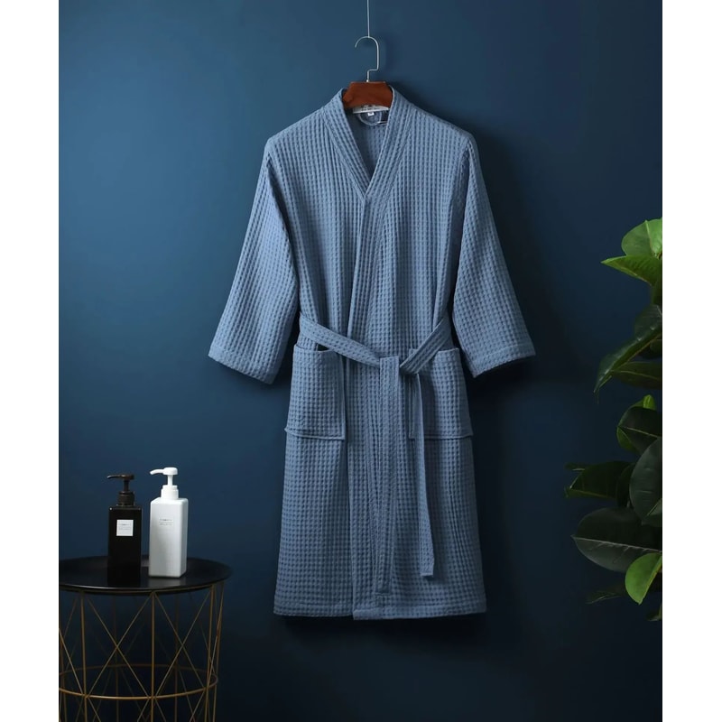 Couple Cotton Terry Waffle Bathrobe Lightweight Long Sleeve Spa Hotel Lounge Robe 6