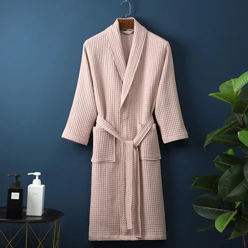 Couple Cotton Terry Waffle Bathrobe Lightweight Long Sleeve Spa Hotel Lounge Robe 11