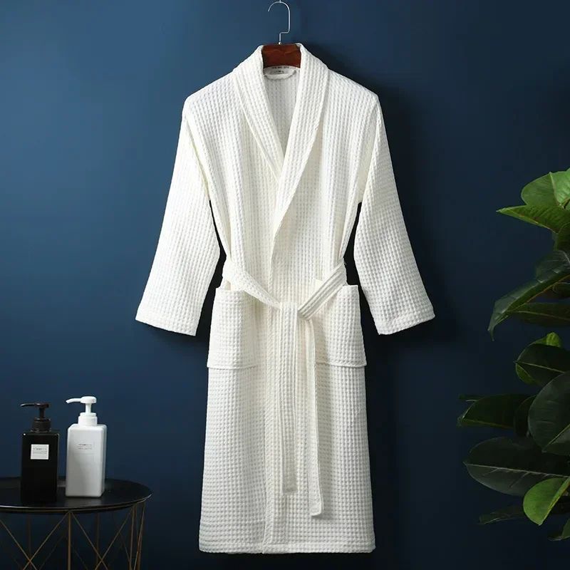 Couple Cotton Terry Waffle Bathrobe Lightweight Long Sleeve Spa Hotel Lounge Robe 13