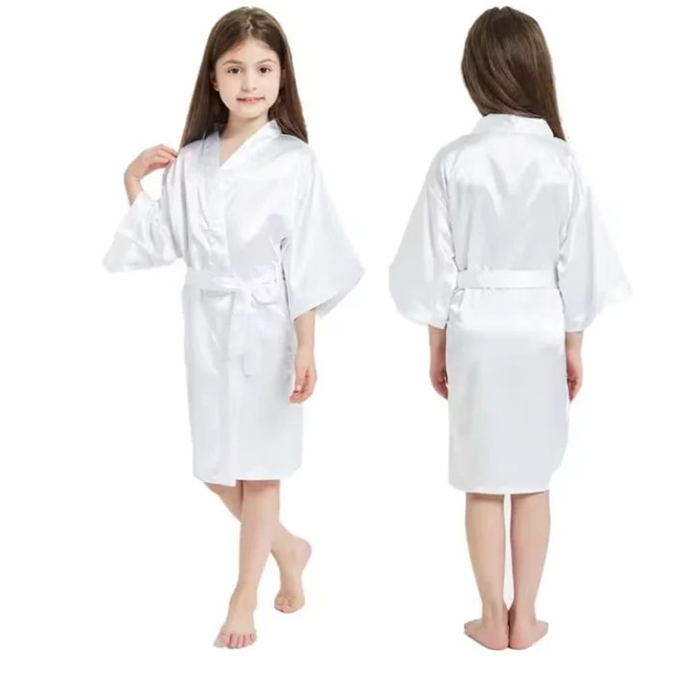 Girls Pink Satin Silk Kimono Robe Kids Short Sleeve Bathrobe Summer Sleepwear Party Dress 5