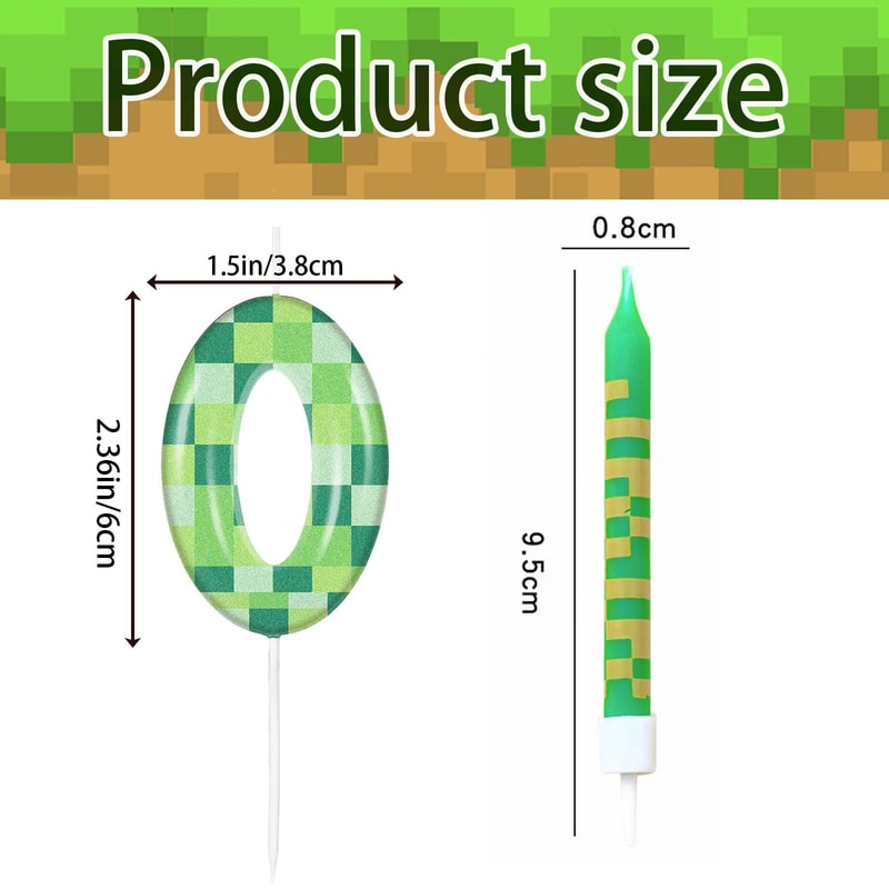 7pcs Pixel Game Theme Number Birthday Candles Set Green My World Cake Topper 09 Digital Party Candl 4