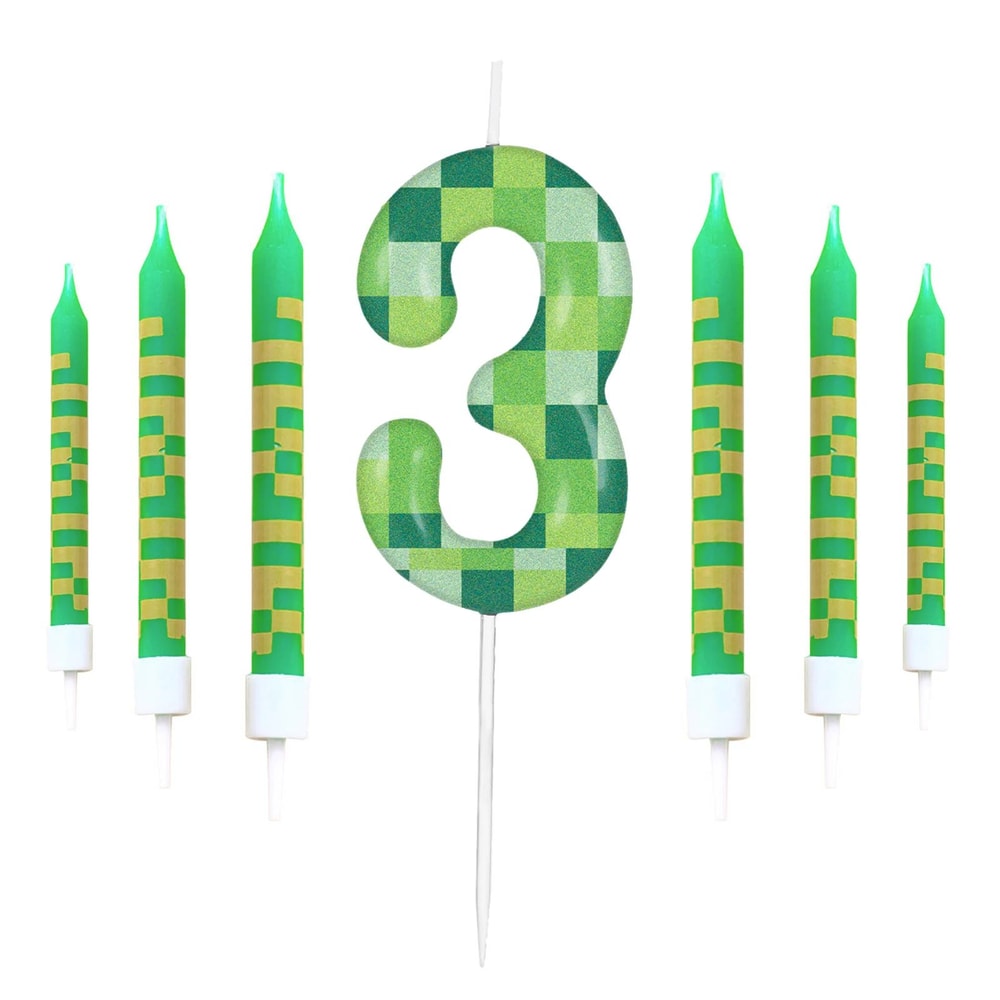 7pcs Pixel Game Theme Number Birthday Candles Set Green My World Cake Topper 09 Digital Party Candl 9