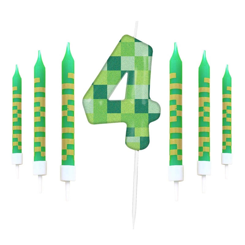 7pcs Pixel Game Theme Number Birthday Candles Set Green My World Cake Topper 09 Digital Party Candl 10