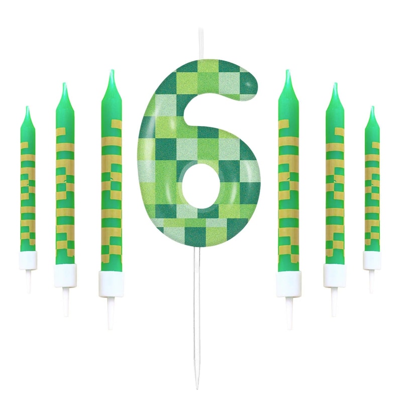 7pcs Pixel Game Theme Number Birthday Candles Set Green My World Cake Topper 09 Digital Party Candl 12