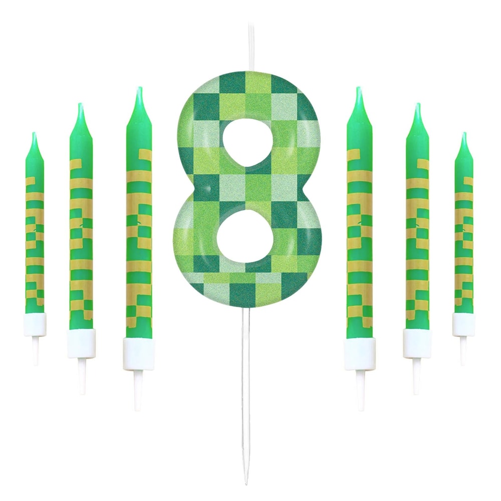 7pcs Pixel Game Theme Number Birthday Candles Set Green My World Cake Topper 09 Digital Party Candl 14