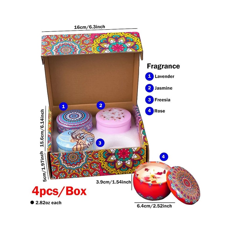 4Piece Scented Candle Gift Set Islamic Arabian Pattern Jar Candles Smokeless Romantic Aromatherapy 6