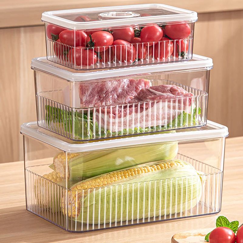 3Size Transparent Fridge Organizer Containers With Lids Airtight Food Storage Bins For Fruits Vege 0