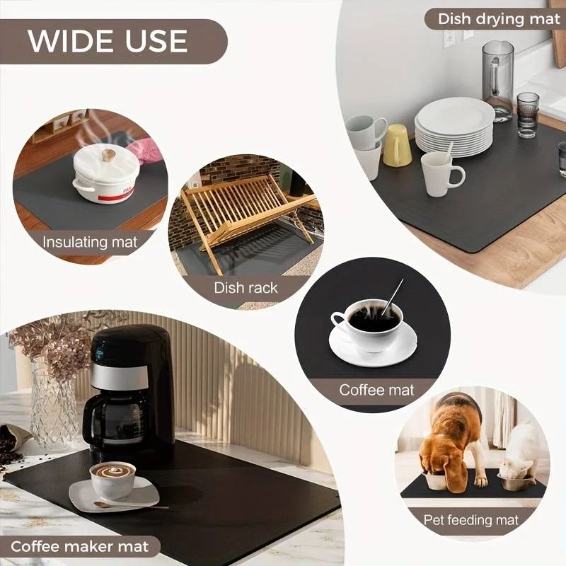 Absorbent Coffee Bar Mat NonSlip Microfiber Dish Drying Mat For Coffee Machine Kitchen Counter 3