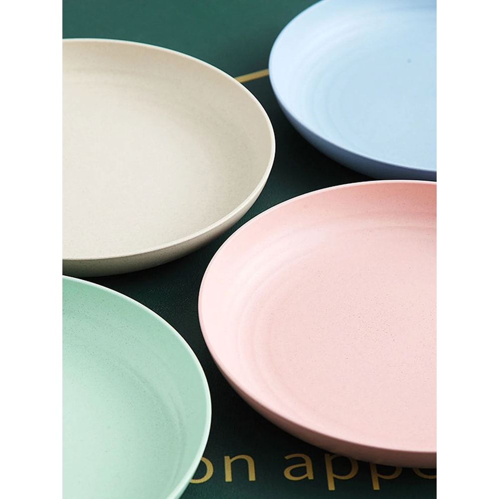 4Piece Wheat Straw Dinner Plates Set Lightweight Unbreakable Reusable Plates Microwave Dishwasher 3