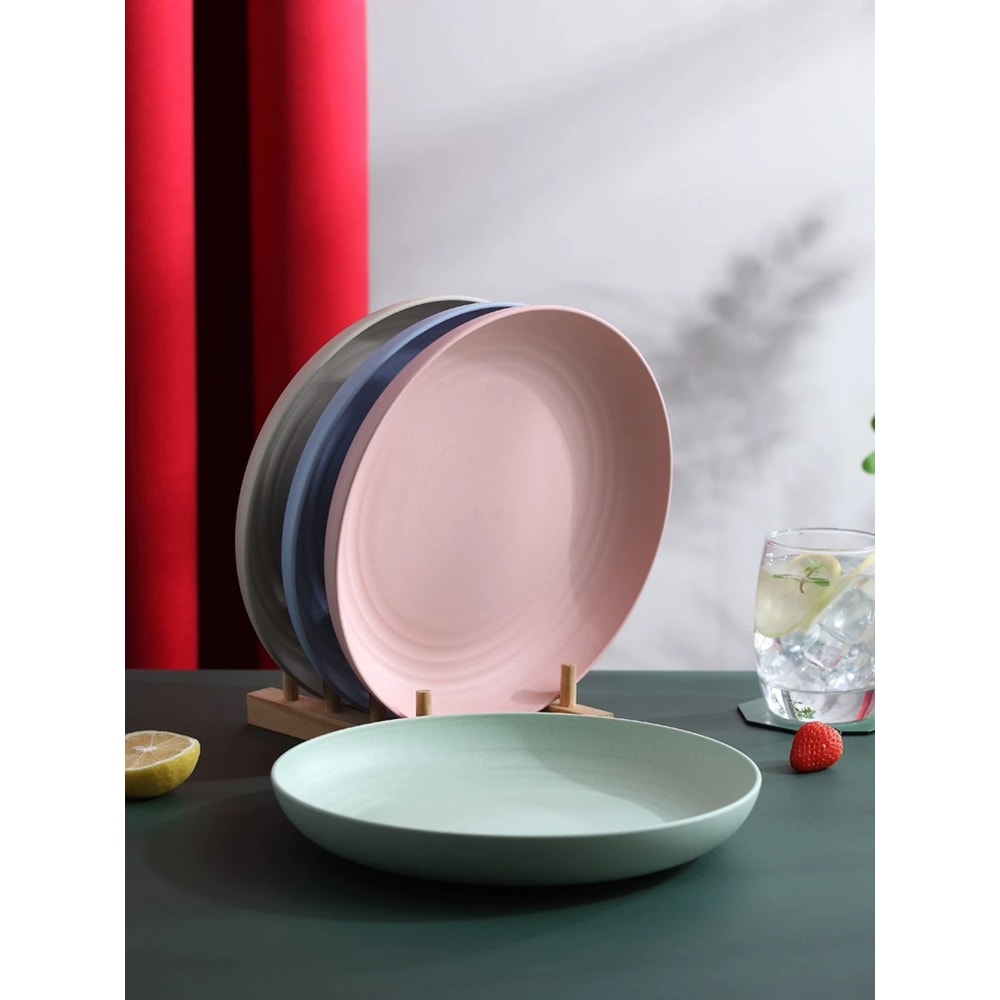 4Piece Wheat Straw Dinner Plates Set Lightweight Unbreakable Reusable Plates Microwave Dishwasher 4