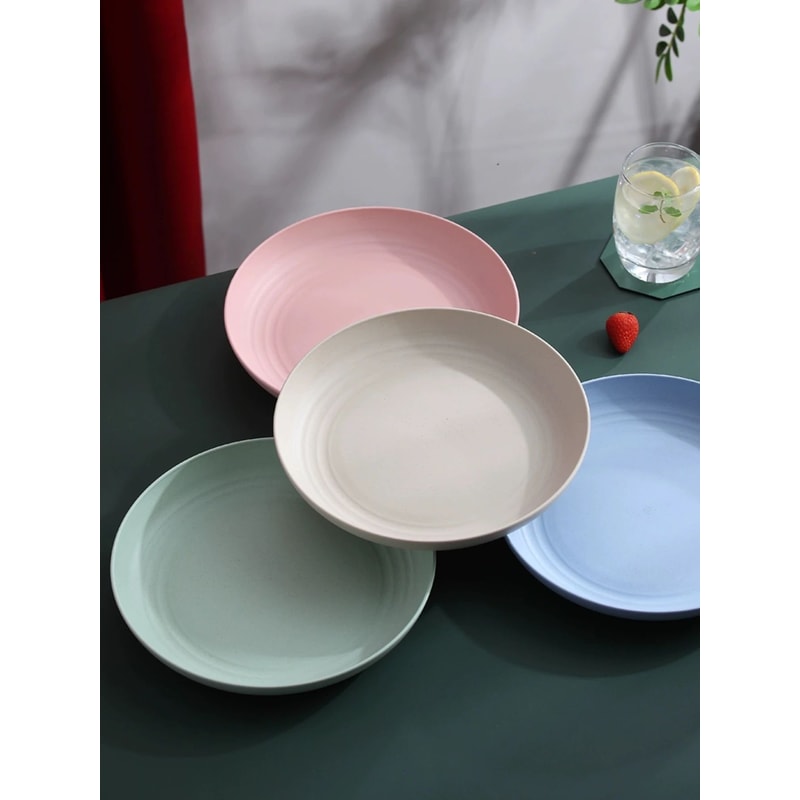 4Piece Wheat Straw Dinner Plates Set Lightweight Unbreakable Reusable Plates Microwave Dishwasher 6