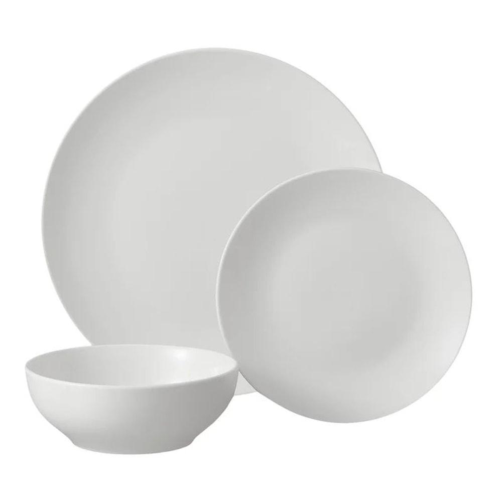 12Piece White Stoneware Dinnerware Set Elegant Plates Bowls Microwave Dishwasher Safe Tableware 1