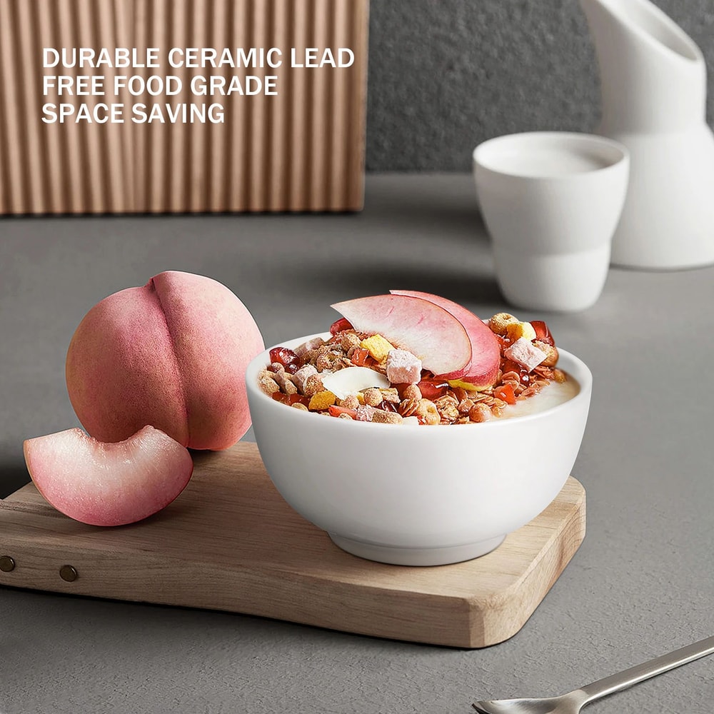 8Pack 10oz Porcelain Bowls Set Premium White Ceramic Bowls For Soup Cereal Salad Pasta 2