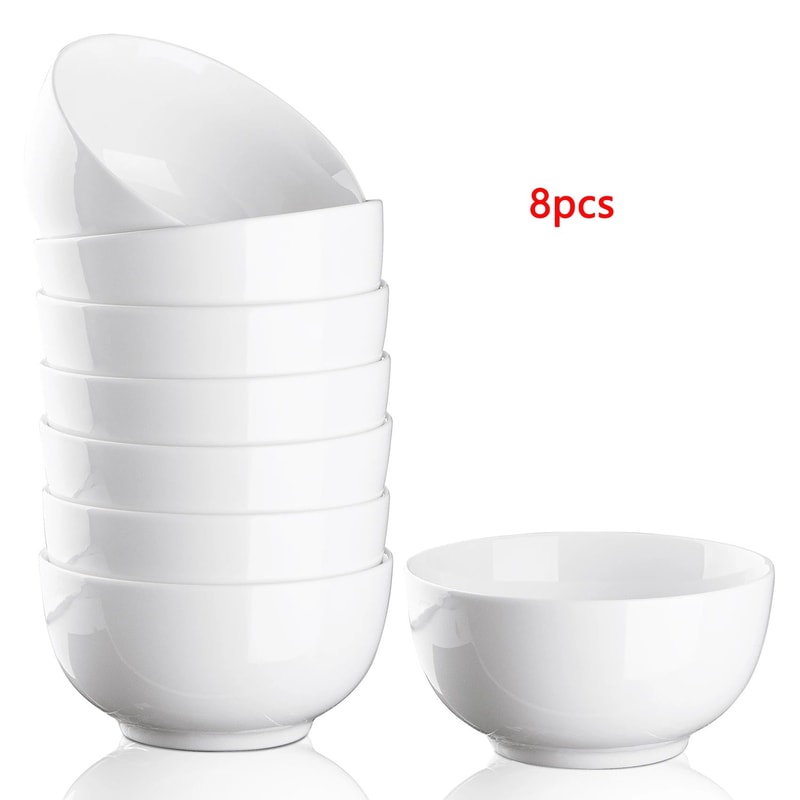8Pack 10oz Porcelain Bowls Set Premium White Ceramic Bowls For Soup Cereal Salad Pasta 5