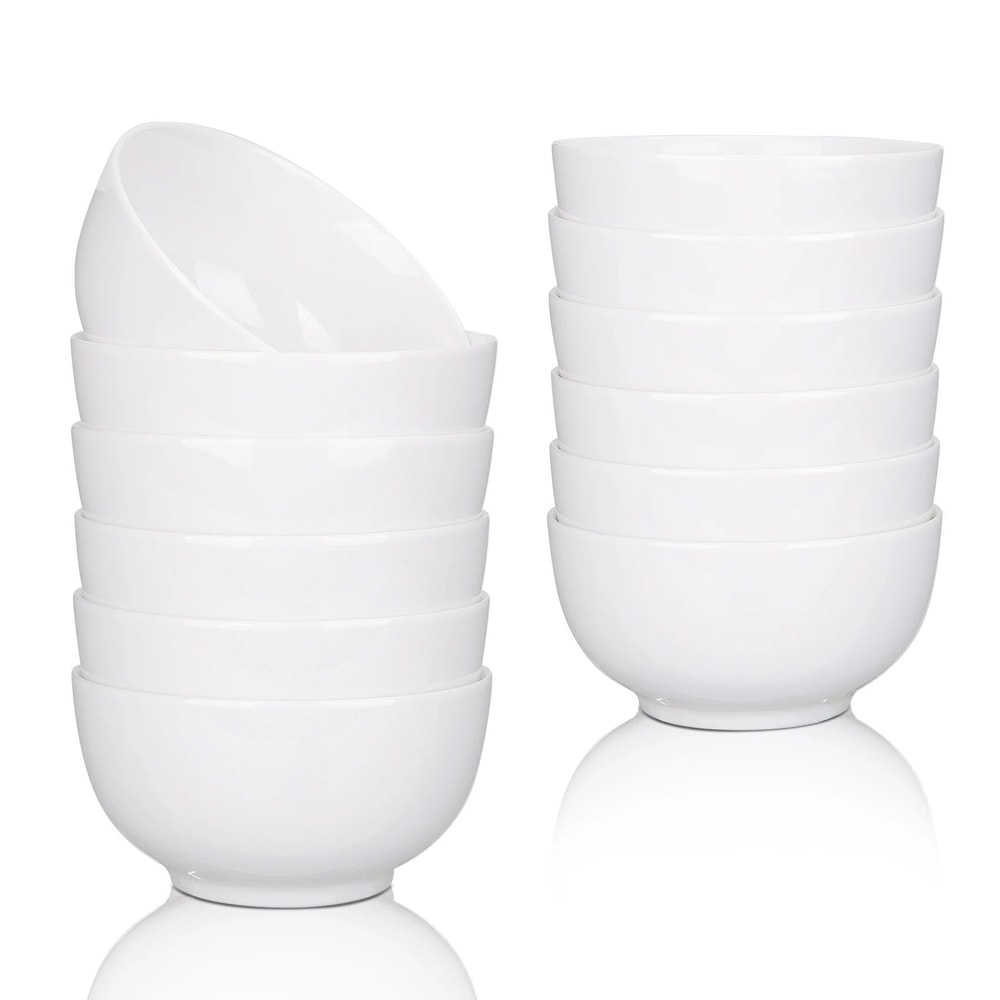 8Pack 10oz Porcelain Bowls Set Premium White Ceramic Bowls For Soup Cereal Salad Pasta 0
