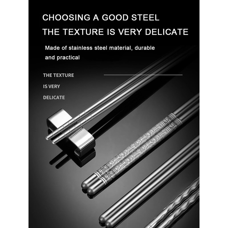 6 Pairs Stainless Steel Chopsticks Set 88in Reusable NonSlip Metal Chopsticks With Blue White Des 2