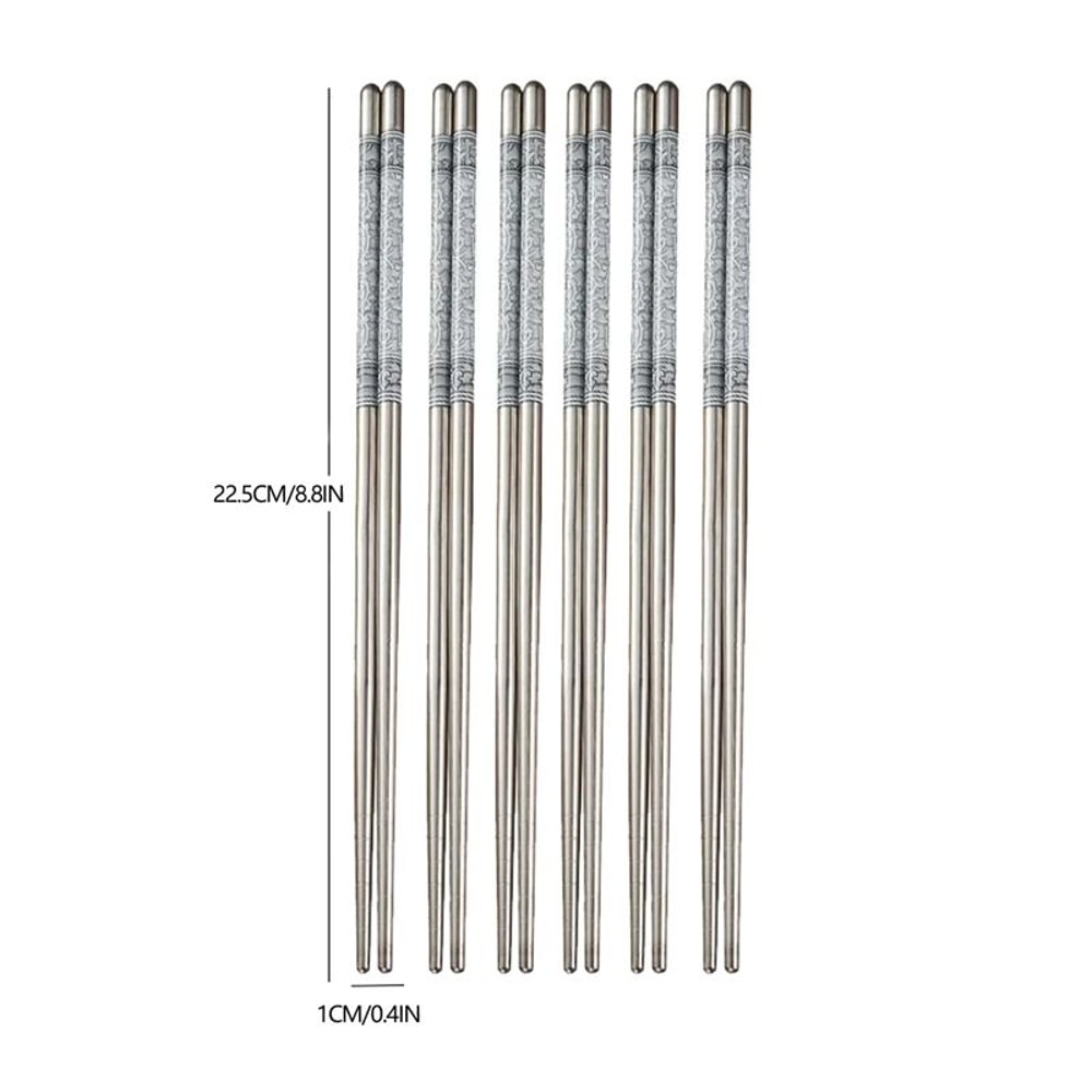6 Pairs Stainless Steel Chopsticks Set 88in Reusable NonSlip Metal Chopsticks With Blue White Des 4