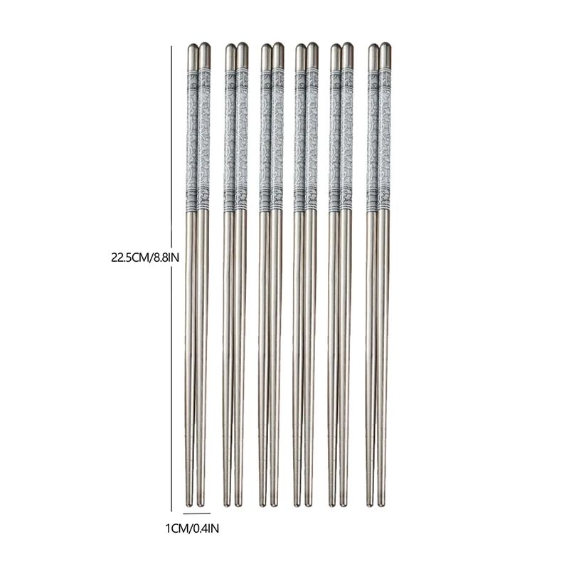 6 Pairs Stainless Steel Chopsticks Set 88in Reusable NonSlip Metal Chopsticks With Blue White Des 4