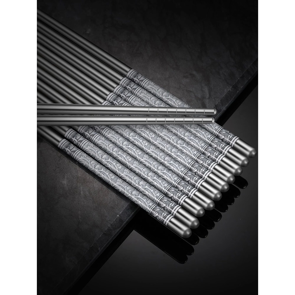 6 Pairs Stainless Steel Chopsticks Set 88in Reusable NonSlip Metal Chopsticks With Blue White Des 5