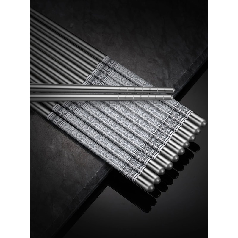 6 Pairs Stainless Steel Chopsticks Set 88in Reusable NonSlip Metal Chopsticks With Blue White Des 5