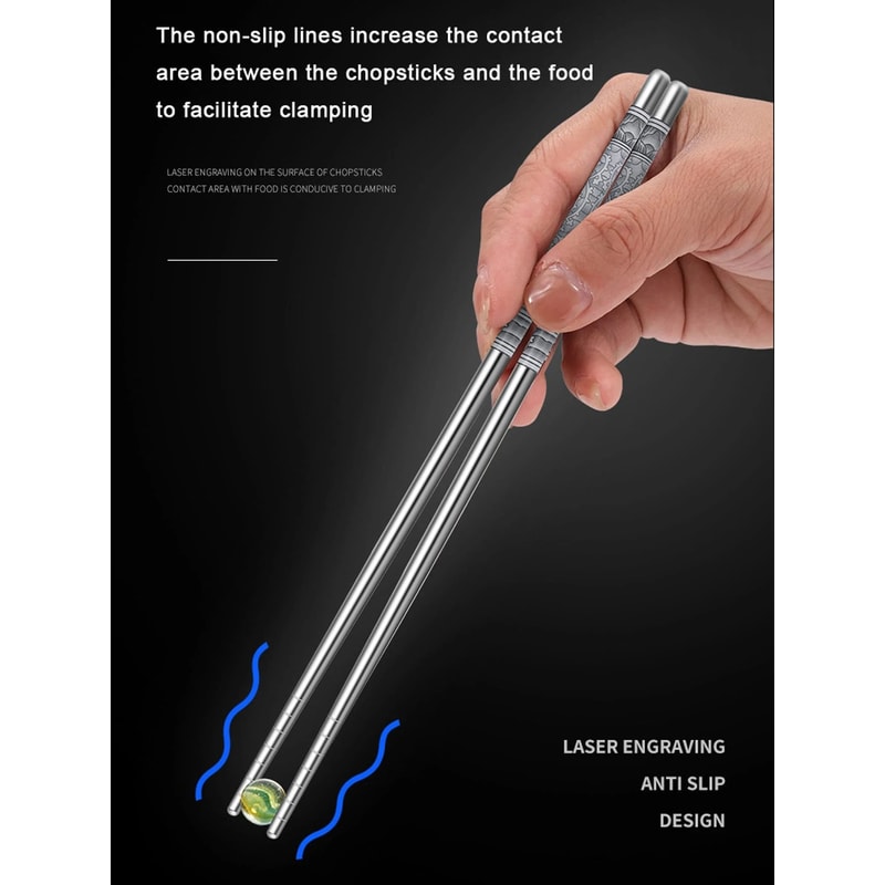 6 Pairs Stainless Steel Chopsticks Set 88in Reusable NonSlip Metal Chopsticks With Blue White Des 0