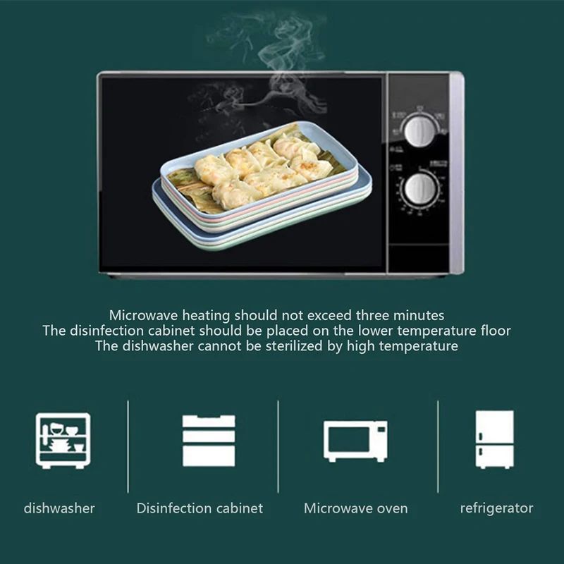 4Piece Wheat Straw Rectangle Plates Set EcoFriendly Reusable Dessert Salad Plates Microwave Safe 3