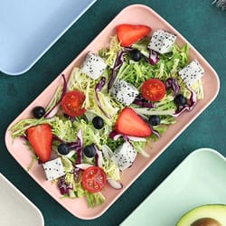 4-piece wheat straw rectangle plates set – eco-friendly reusable dessert & salad plates, microwave safe