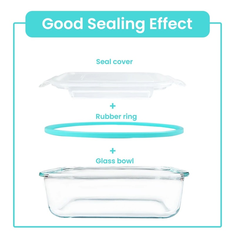 8Piece Glass Food Storage Containers Set Airtight Leakproof Lunch Boxes Microwave Oven Safe Meal 4