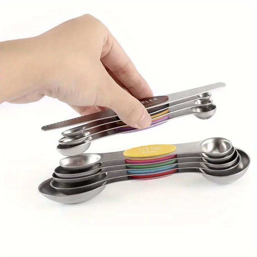 9Piece Magnetic Stainless Steel Measuring Spoon Set DoubleEnded Baking Spoons With Engraved Scale 1