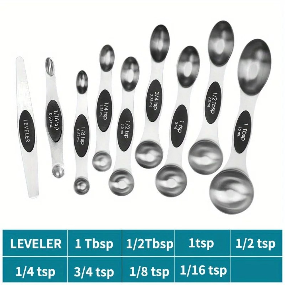 9Piece Magnetic Stainless Steel Measuring Spoon Set DoubleEnded Baking Spoons With Engraved Scale 7