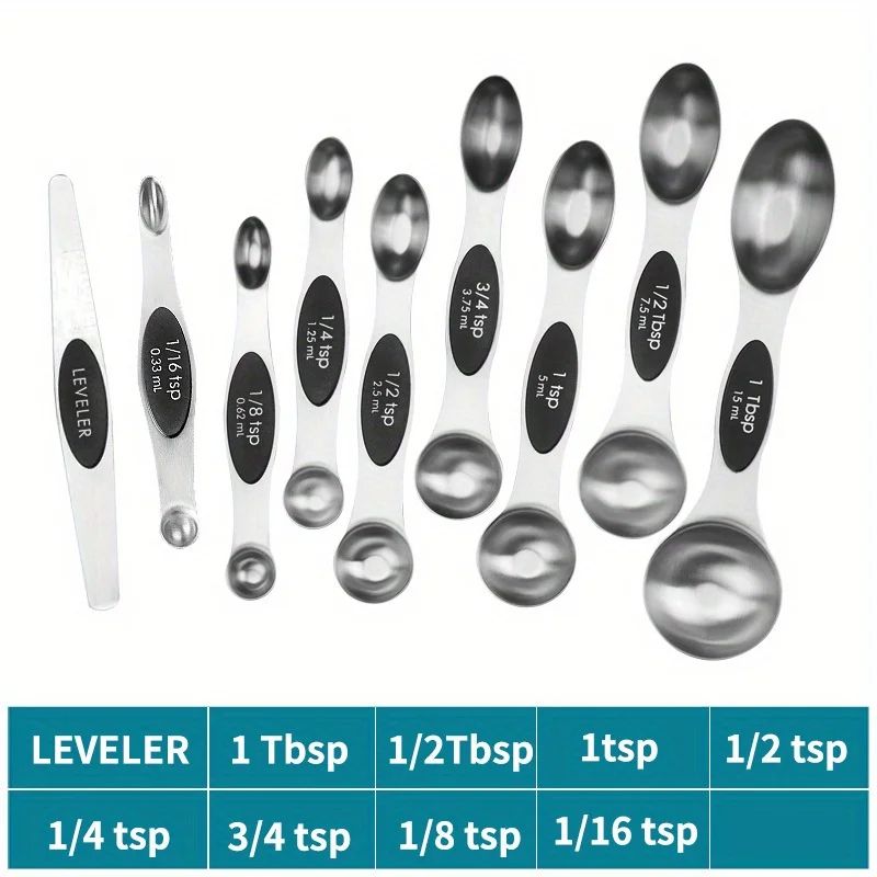 9Piece Magnetic Stainless Steel Measuring Spoon Set DoubleEnded Baking Spoons With Engraved Scale 7