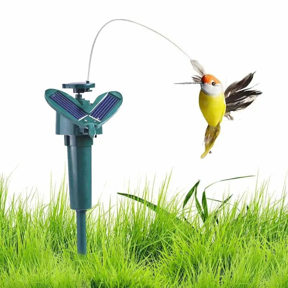 Solar Powered Flying Hummingbird Garden Stake Rotating Fluttering Bird Decor With Battery Backup 4