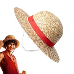 anime inspired straw hat with chin strap – lightweight sun hat for cosplay, beach & outdoor use