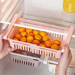 adjustable refrigerator drawer organizer – expandable fridge shelf storage bin for kitchen organization
