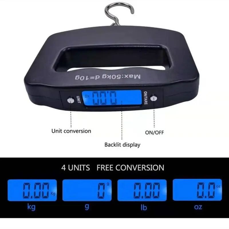 Portable Digital Hanging Scale 110 Lb LCD Fish Luggage Weighing Scale With Hook Strap 2