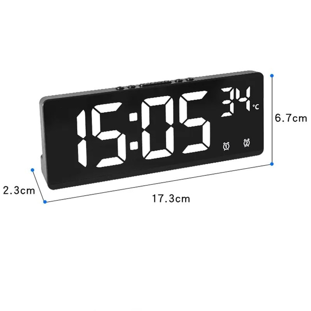 Voice Control LED Digital Alarm Clock Dual Alarm Mirror Display Desk Clock With Temperature Night 5