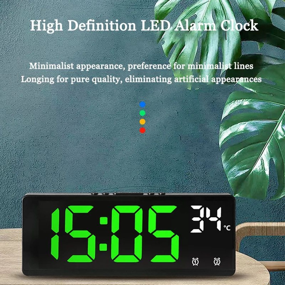 Voice Control LED Digital Alarm Clock Dual Alarm Mirror Display Desk Clock With Temperature Night 0
