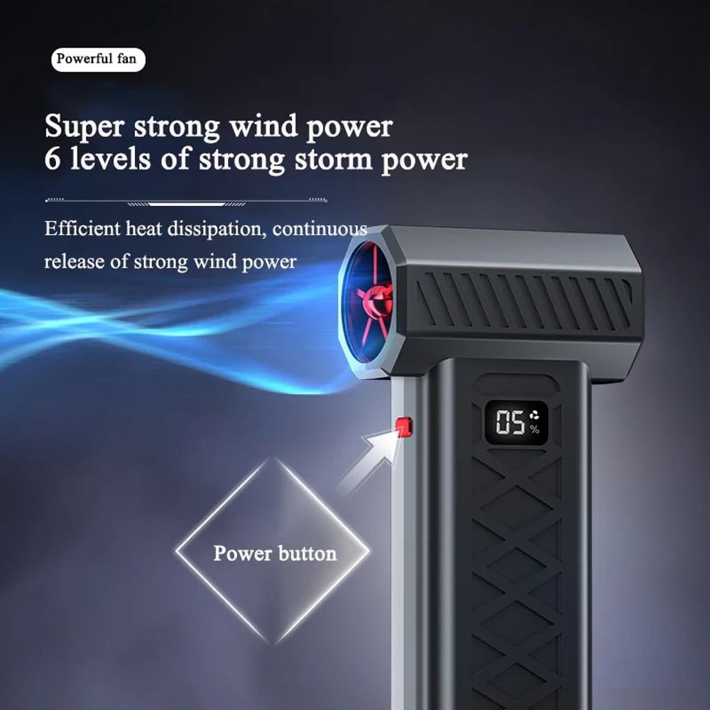 TurboJet 130000RPM Portable Air Blower Fan With LED Display 6Speed Control 2