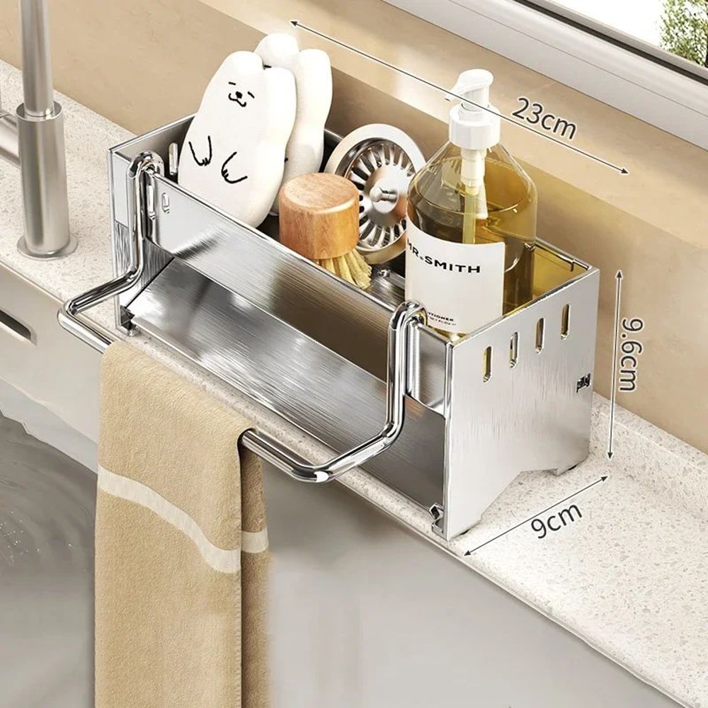 SteelDry Stainless Steel Sink Storage Rack LargeCapacity Sponge Dishcloth Organizer 8