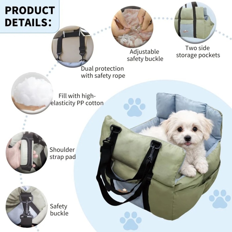 Portable Dog Car Seat Booster With Storage Pocket Washable Pet Travel Bed Safety Carrier 5